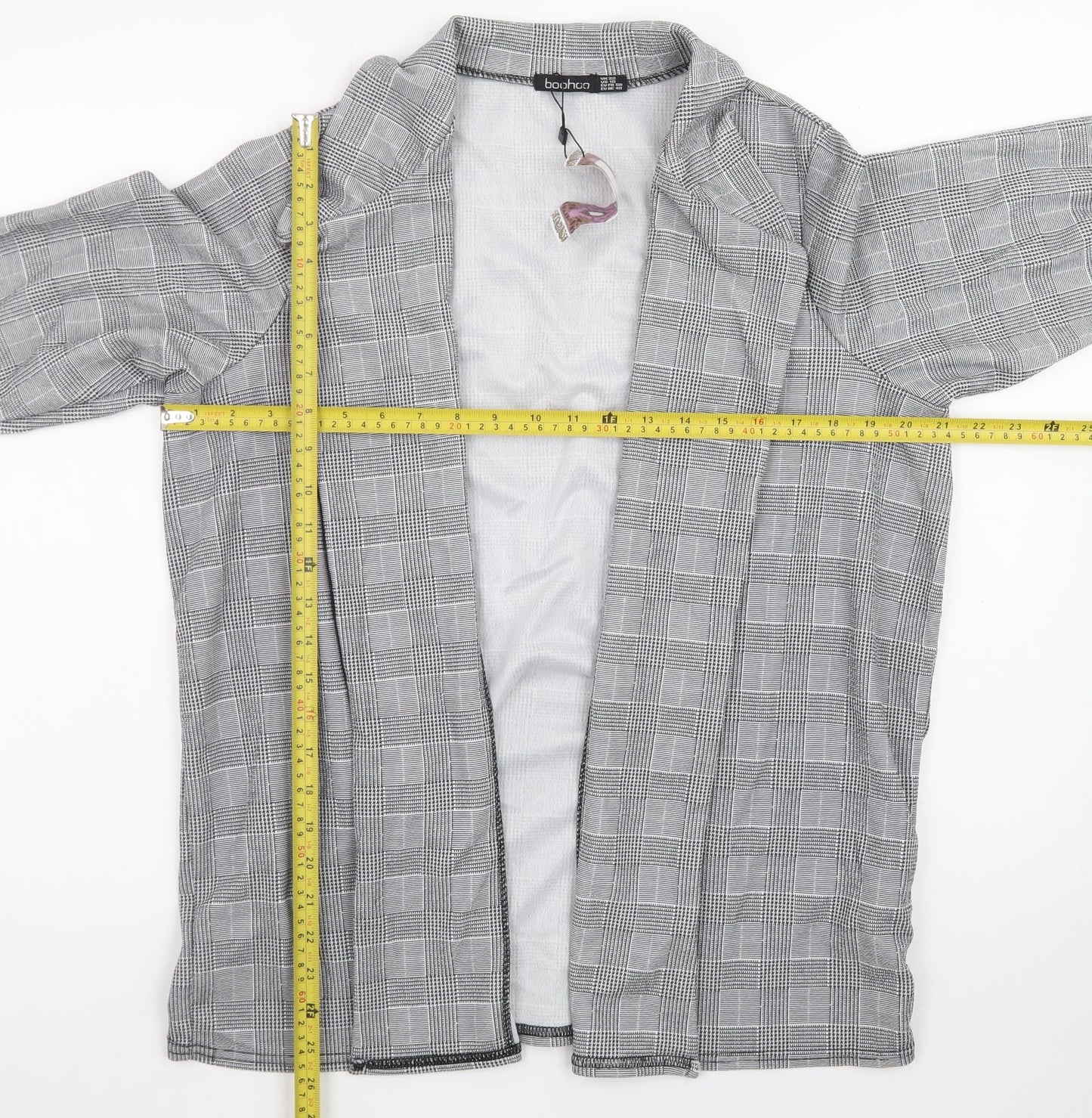 Boohoo Women Grey Check Single-Breasted Blazer Jacket Size 22