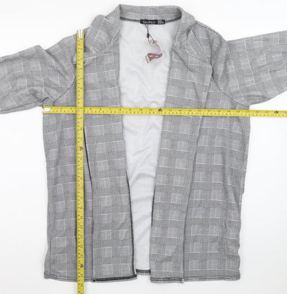 Boohoo Women Grey Check Single-Breasted Blazer Jacket Size 22