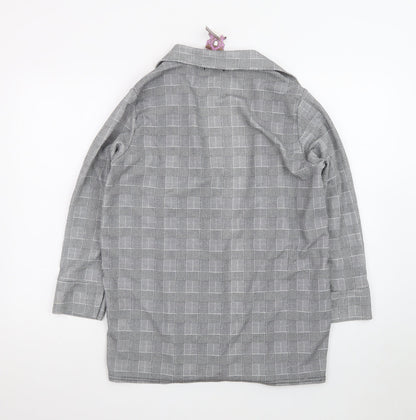 Boohoo Women Grey Check Single-Breasted Blazer Jacket Size 22