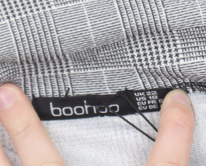 Boohoo Women Grey Check Single-Breasted Blazer Jacket Size 22