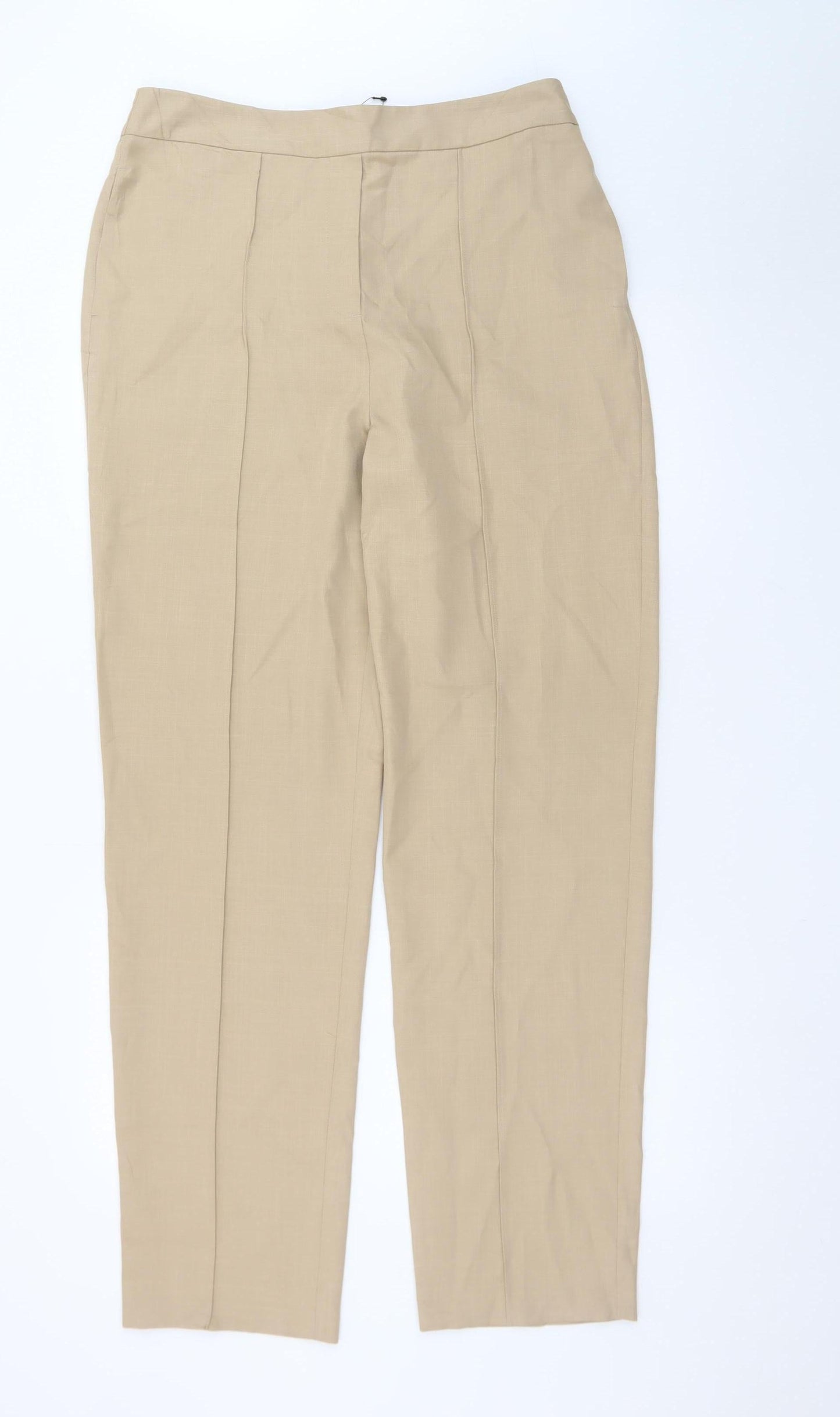 Marks and Spencer Women Beige Straight Leg Trousers Size 14