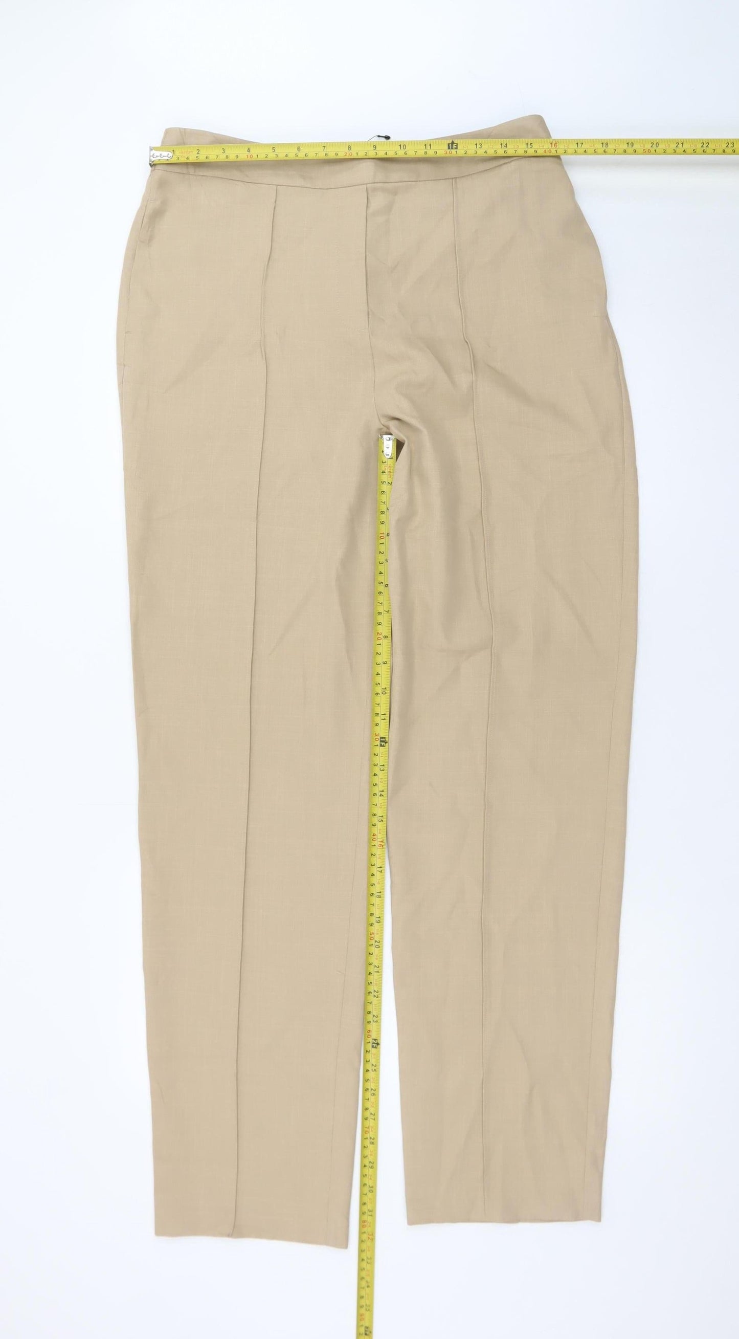 Marks and Spencer Women Beige Straight Leg Trousers Size 14