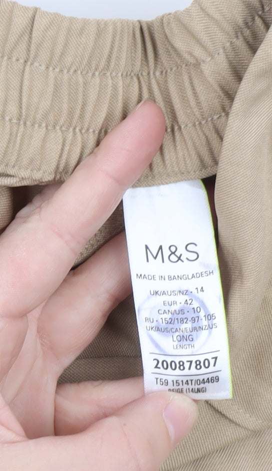 Marks and Spencer Women Beige Straight Leg Trousers Size 14