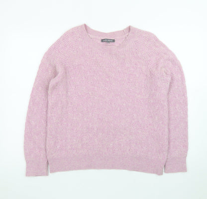 Laura Ashley Women's Pink Cable-Knit Lambswool Blend Jumper Size 14