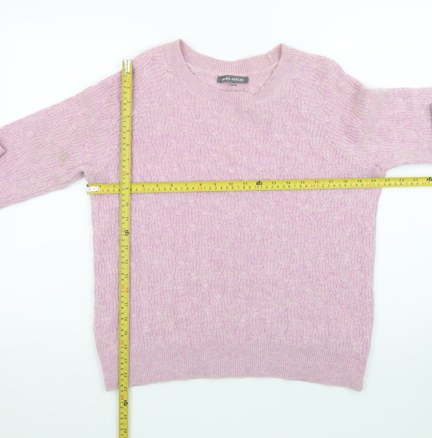 Laura Ashley Women's Pink Cable-Knit Lambswool Blend Jumper Size 14