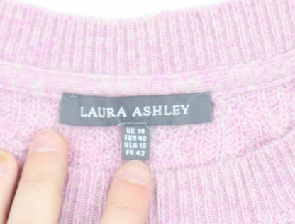 Laura Ashley Women's Pink Cable-Knit Lambswool Blend Jumper Size 14