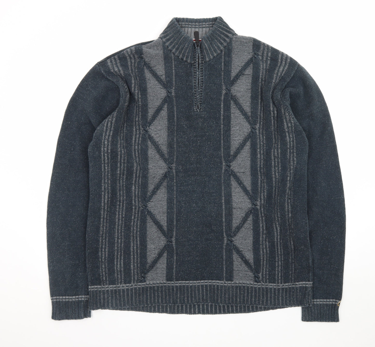 Point Zero Men's Blue XL Cotton 1/4 Zip High Neck Jumper