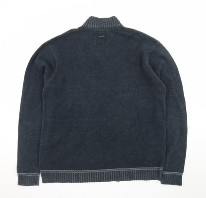 Point Zero Men's Blue XL Cotton 1/4 Zip High Neck Jumper