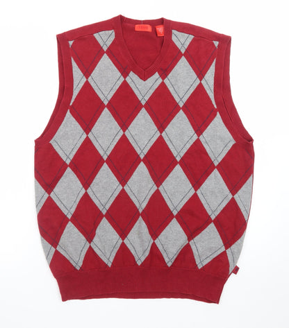 IZOD Men's Red Argyle Cotton Sleeveless V-Neck Golf Vest M