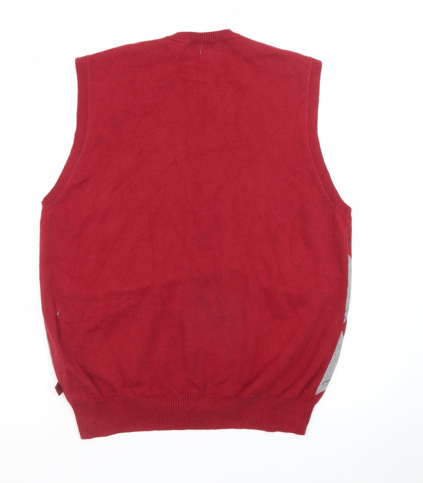 IZOD Men's Red Argyle Cotton Sleeveless V-Neck Golf Vest M