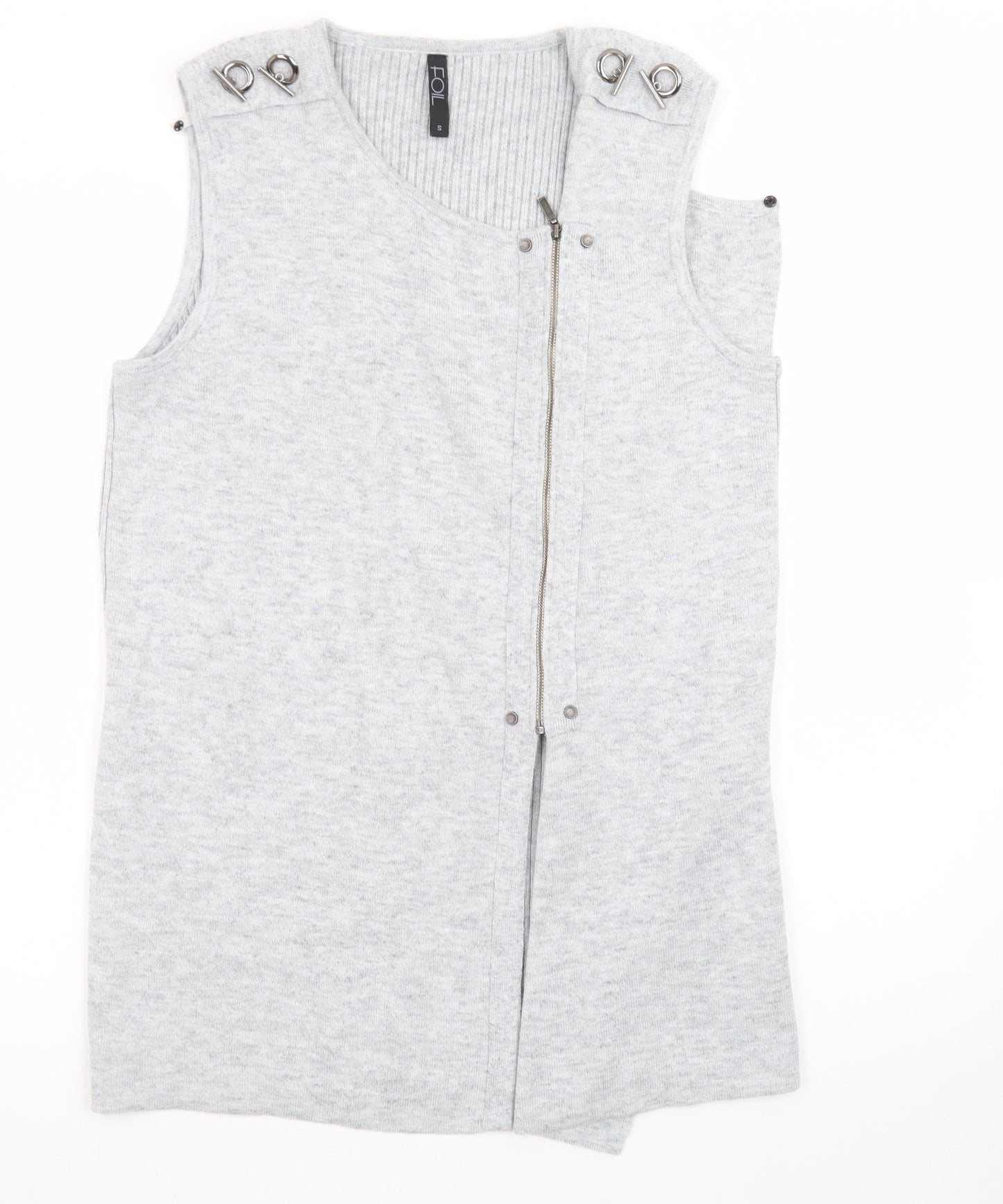 FOIL Women Grey Knit Sleeveless Zip Shift Dress Size S