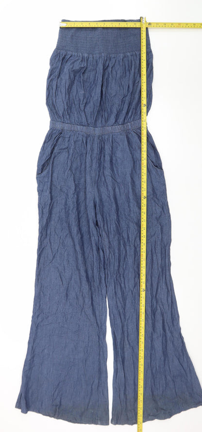 Next Women Blue Cotton Strapless Wide-Leg Jumpsuit Size 14