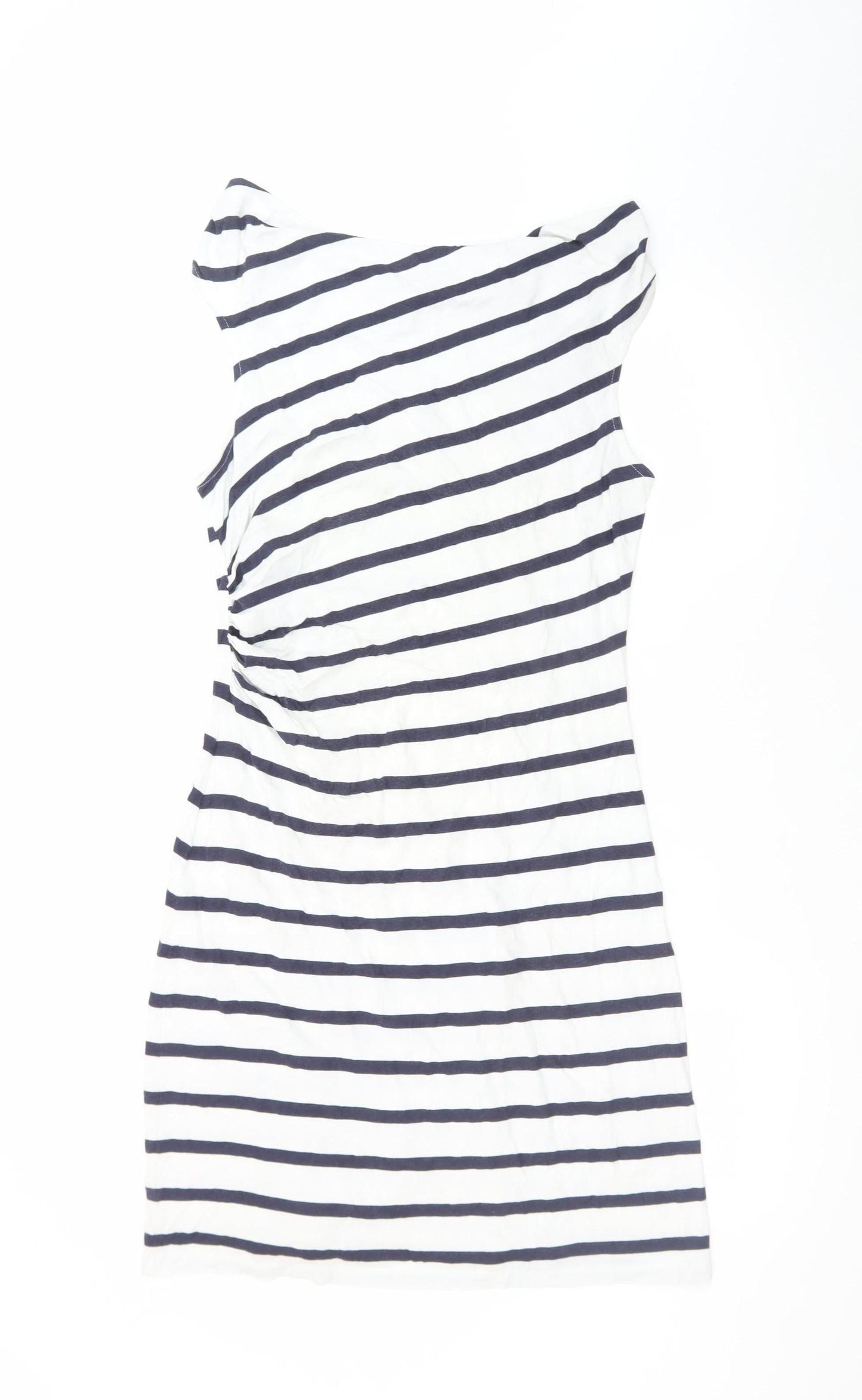 LOFT Women's White Navy Striped Bodycon Dress M Boat Neck Summer