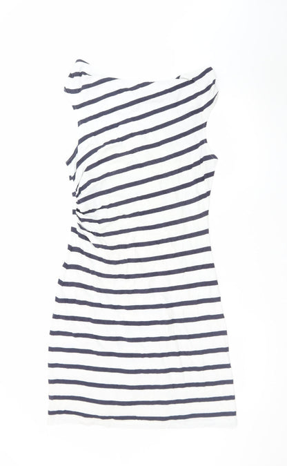 LOFT Women's White Navy Striped Bodycon Dress M Boat Neck Summer