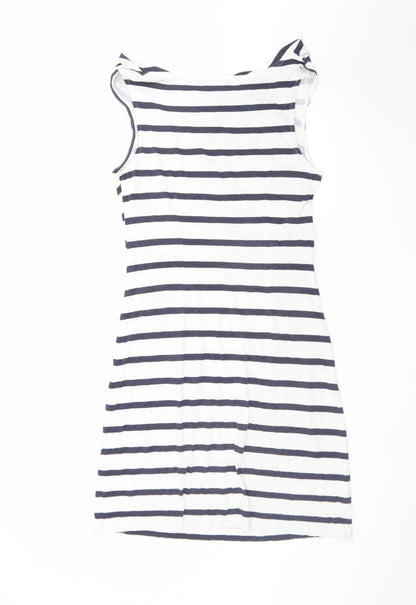 LOFT Women's White Navy Striped Bodycon Dress M Boat Neck Summer