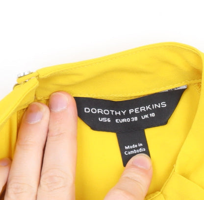 Dorothy Perkins Women Yellow Long Sleeve High Neck Blouse UK 10