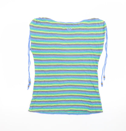 Roxy Women's Multicoloured Striped Boat Neck T-Shirt Size M