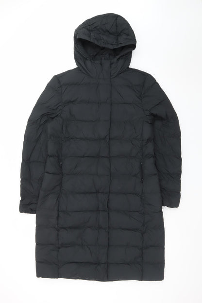 Marks and Spencer Womens Black Long Puffer Coat Size 12 Hooded Down