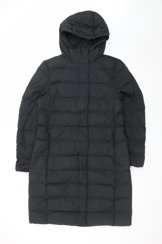 Marks and Spencer Womens Black Long Puffer Coat Size 12 Hooded Down