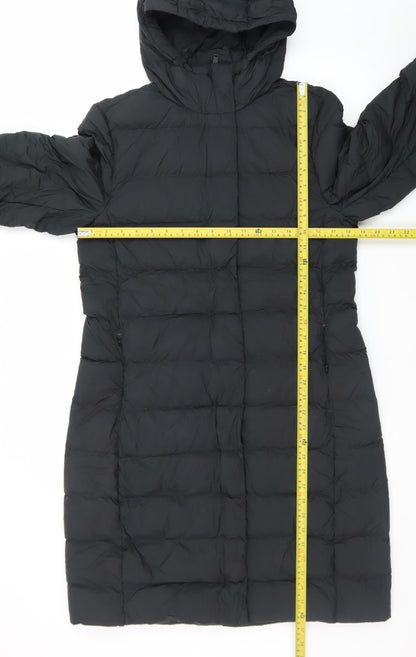 Marks and Spencer Womens Black Long Puffer Coat Size 12 Hooded Down