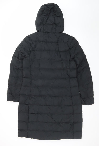 Marks and Spencer Womens Black Long Puffer Coat Size 12 Hooded Down