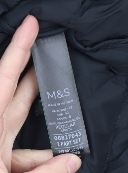 Marks and Spencer Womens Black Long Puffer Coat Size 12 Hooded Down