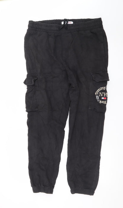 Tommy Jeans Men's Black Cargo Jogger Trousers Size L Cotton Blend
