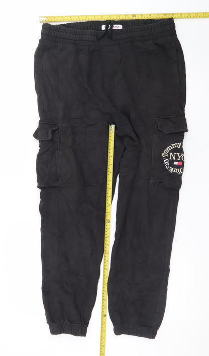 Tommy Jeans Men's Black Cargo Jogger Trousers Size L Cotton Blend