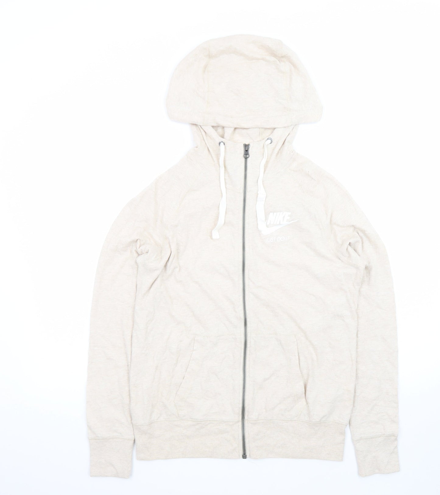 Nike Womens Beige Full Zip Hoodie Medium Organic Cotton Blend