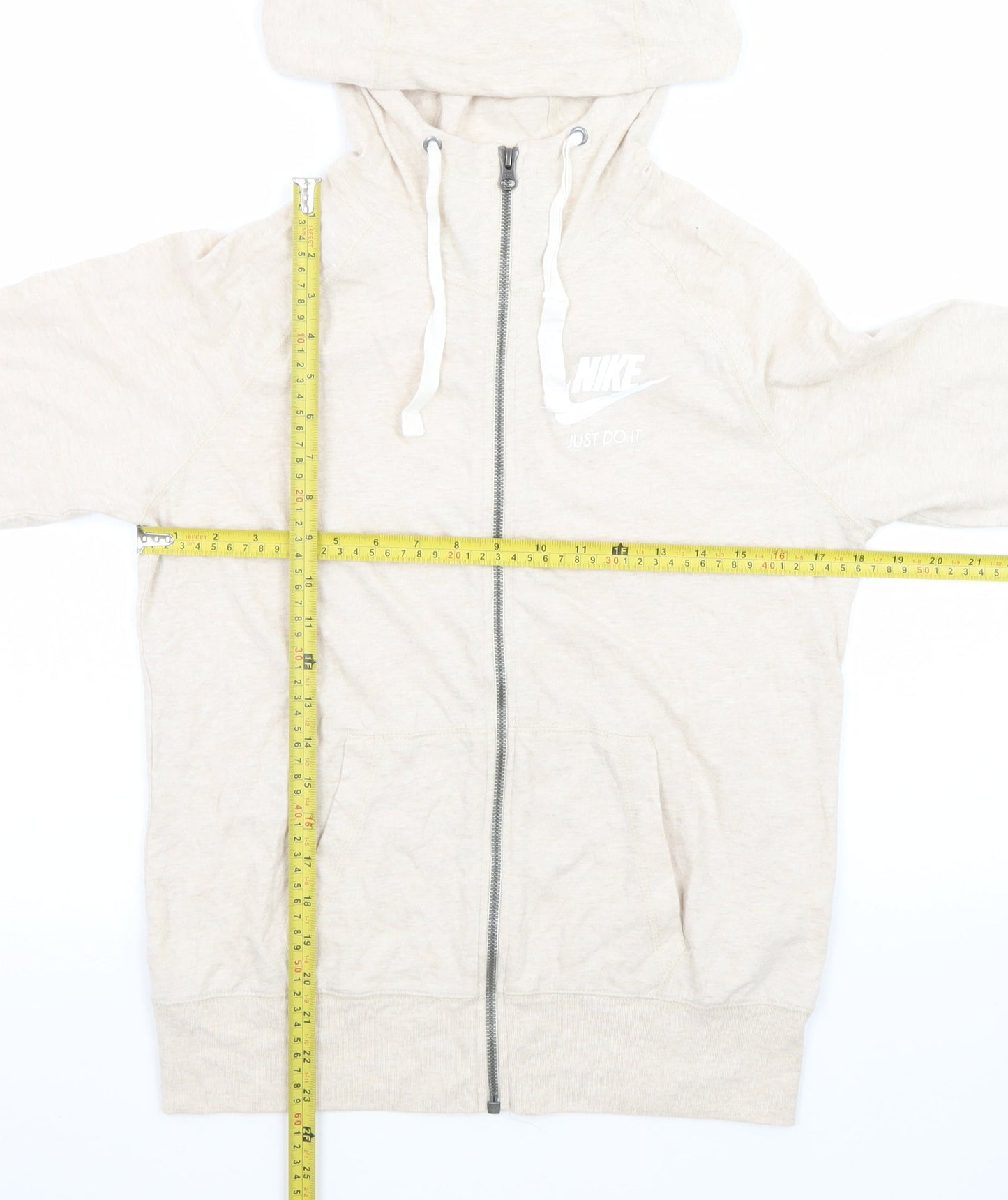 Nike Womens Beige Full Zip Hoodie Medium Organic Cotton Blend