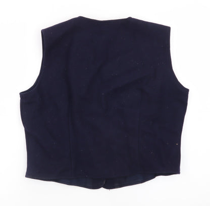 Monsoon Women Blue Embroidered Velvet Floral Vest Size 16