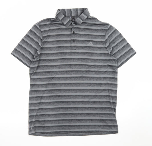 adidas Men's Grey Striped Performance Polo Shirt Size L