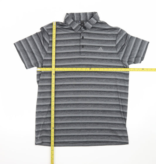 adidas Men's Grey Striped Performance Polo Shirt Size L
