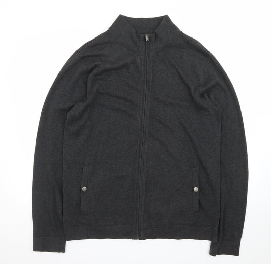 Banana Republic Men's Grey Full Zip Cotton Jumper Size M