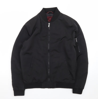 Zara Man Black Bomber Jacket Men's M Regular Fit Polyester Zip-Up