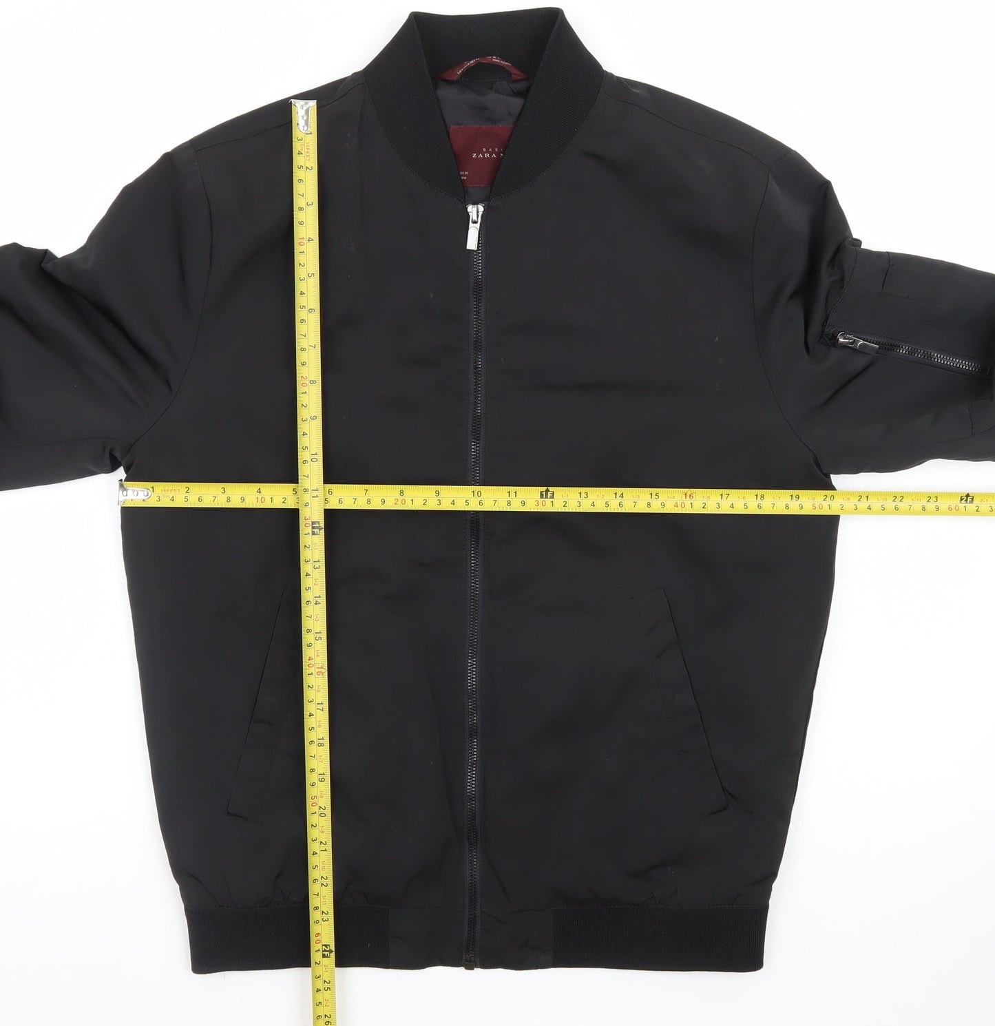 Zara Man Black Bomber Jacket Men's M Regular Fit Polyester Zip-Up