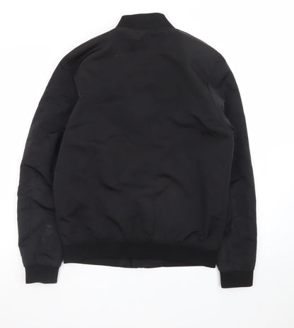 Zara Man Black Bomber Jacket Men's M Regular Fit Polyester Zip-Up