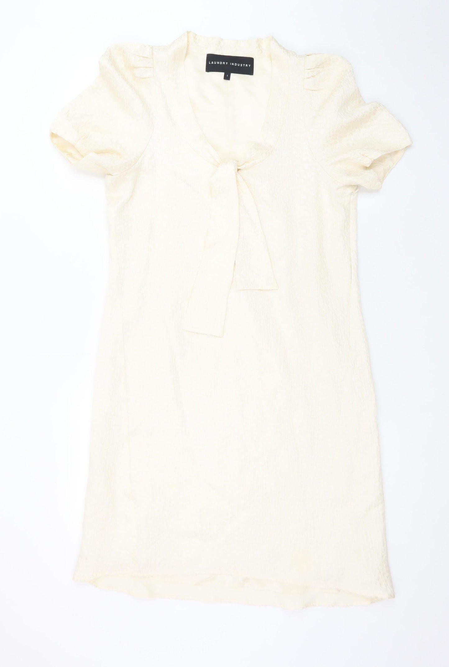 Laundry Industry Women’s Ivory Bow Shift Dress Size S Short Sleeve