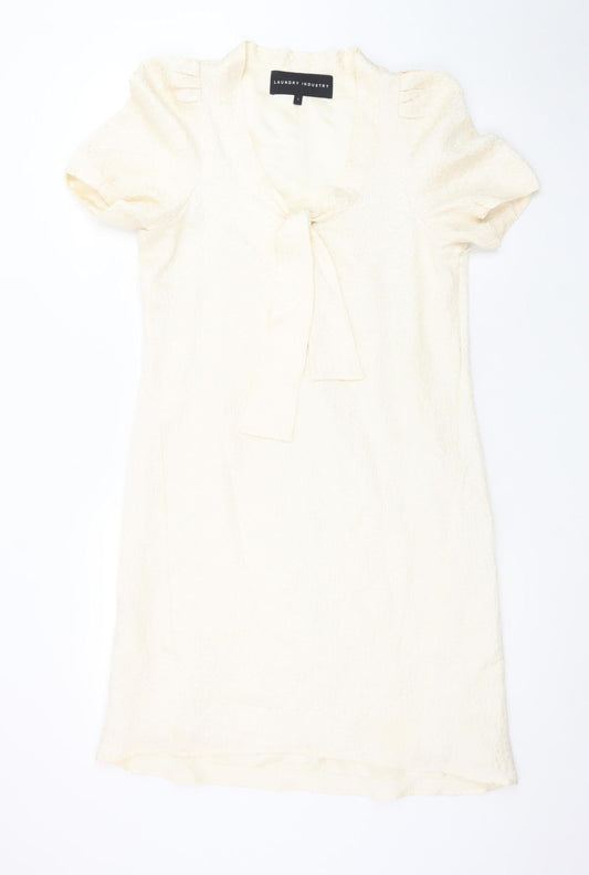 Laundry Industry Women’s Ivory Bow Shift Dress Size S Short Sleeve