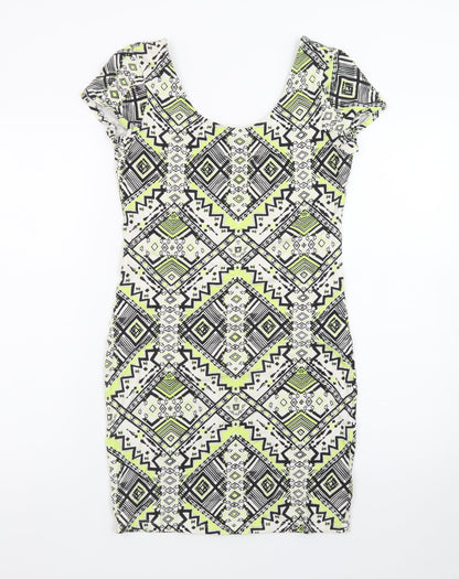 New Look Womens Multicoloured Size 12 Geometric Bodycon Dress