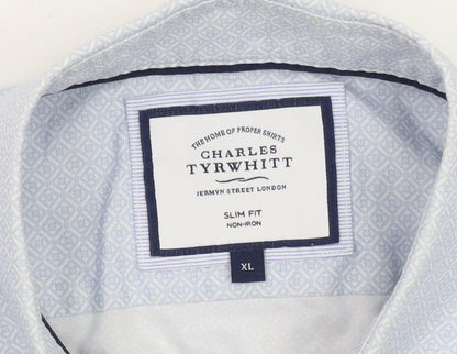 Charles Tyrwhitt Men's Blue Slim Fit Non-Iron Cotton Dress Shirt XL