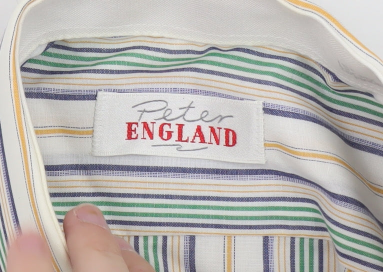 Peter England Men's Multicoloured Striped 15in Regular Fit Cotton Blend Long Sleeve Shirt