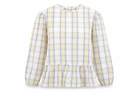 Front view of Marks & Spencer Teens Multicoloured Cotton Check Ruffle Blouse, size 16