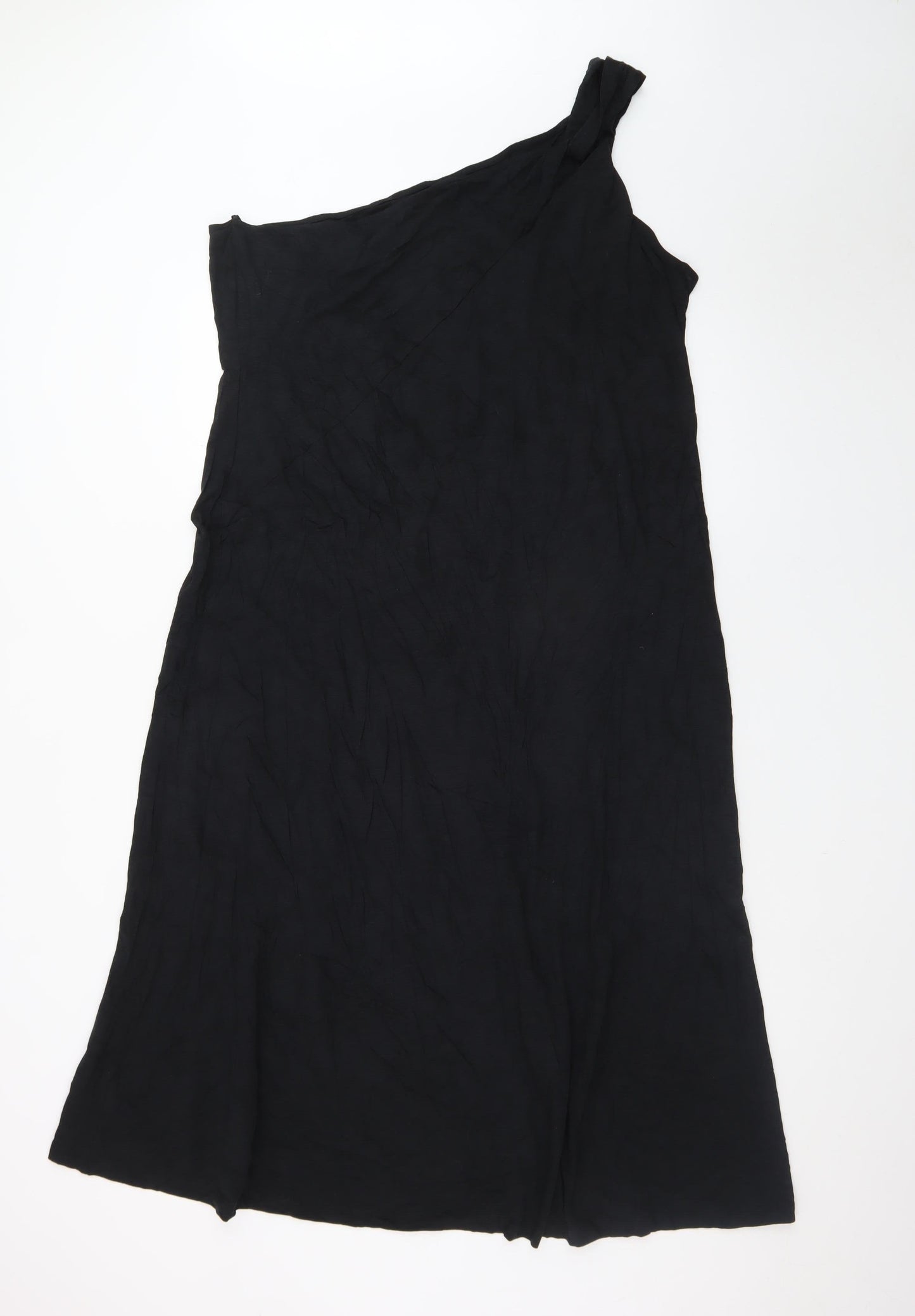 Marks and Spencer Women's Black Cotton One Shoulder A-Line Dress Size 18