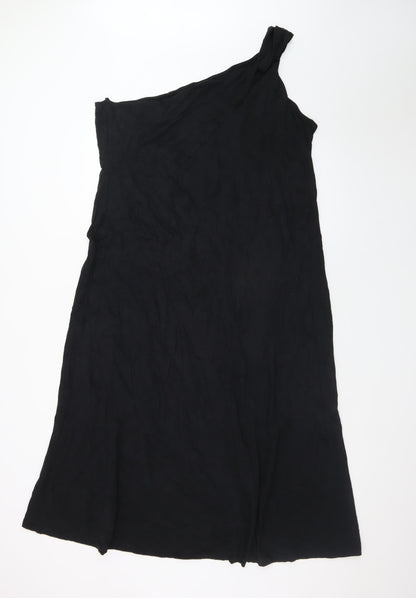 Marks and Spencer Women's Black Cotton One Shoulder A-Line Dress Size 18