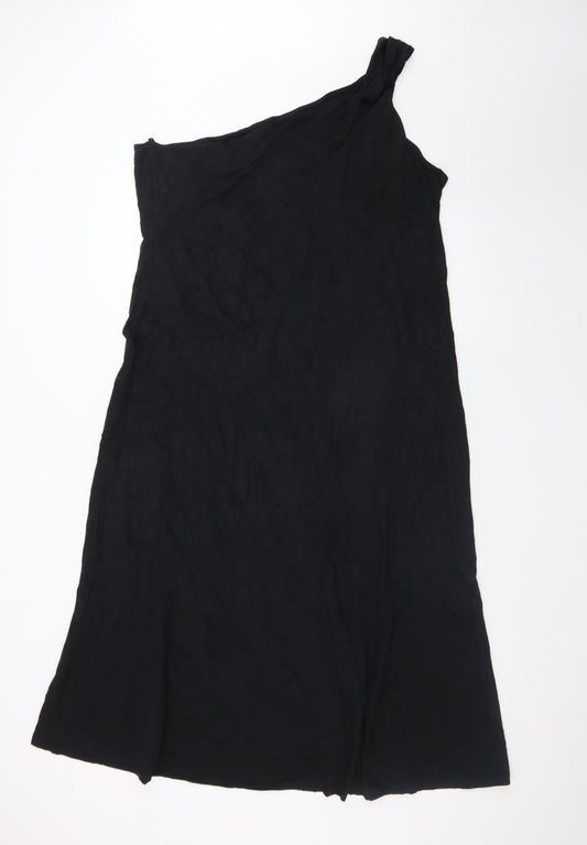 Marks and Spencer Women's Black Cotton One Shoulder A-Line Dress Size 18