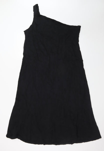Marks and Spencer Women's Black Cotton One Shoulder A-Line Dress Size 18
