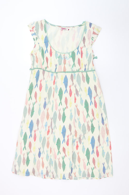 White Stuff Women’s Multicoloured Fish Print A-Line Dress Size 12