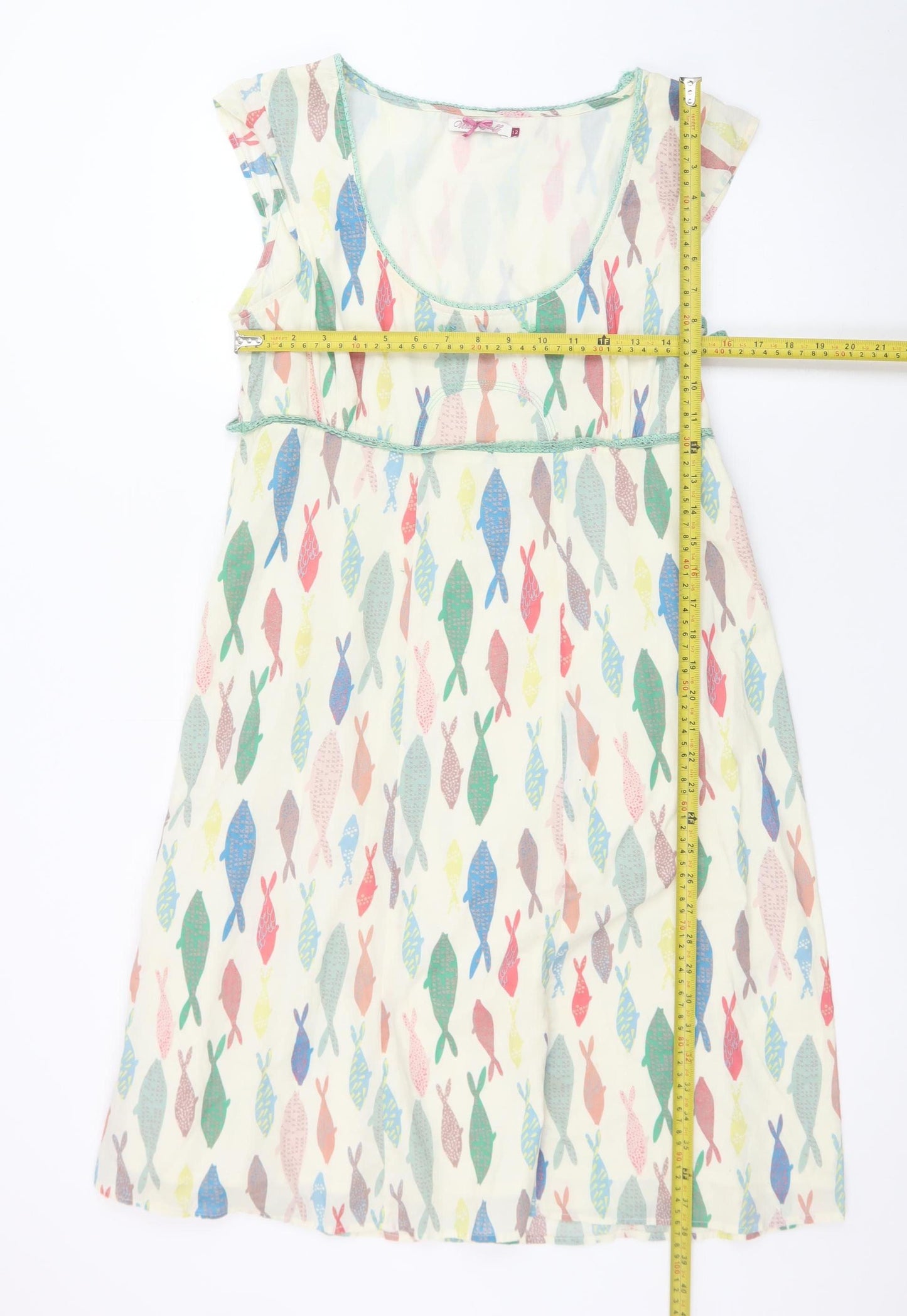 White Stuff Women’s Multicoloured Fish Print A-Line Dress Size 12