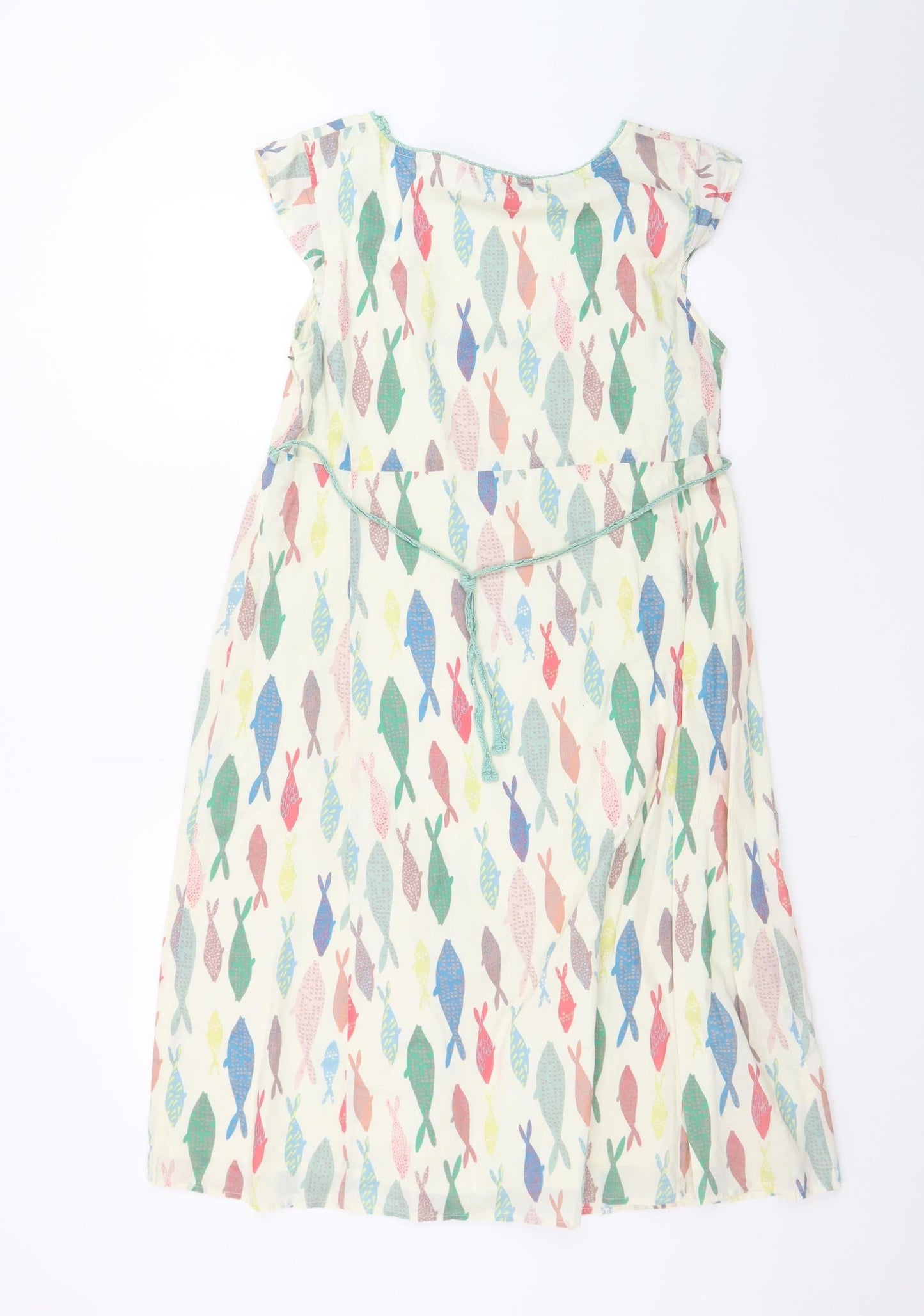 White Stuff Women’s Multicoloured Fish Print A-Line Dress Size 12